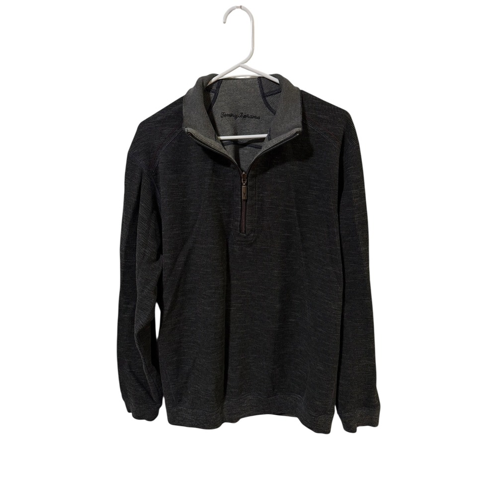 Tommy Bahama Size XL Mens Dark Gray Reversible Quarter Zip Pullover Sweater